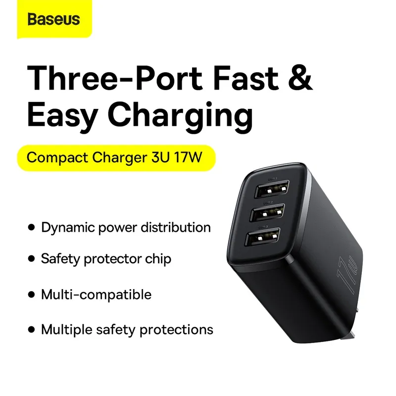 Baseus 17W 3 Usb Output Compact Charger