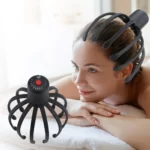 Good elasticity and high flexibility, which has 12 TPE 3D massage arm. It is convenient to massage your head and remove stress. It has a USB charging port and four red led lights. No need to use any batteries. When you press the on-off keying, and start the product, the four red led lights will be on. It is very easy to use this product. It has only one key. The key is for on-off and three gears. The first time you press the key, you will start the product. The second time you press the key, you can choose different gears. There are three gears in total. It can be used in many ways, and it fit the curve of your head very well. When you feel tired, you can use it to relax. This massager can be a nice present. You can buy one for your family, your lovers, your friends etc. It can give everyone a different refreshed feeling.