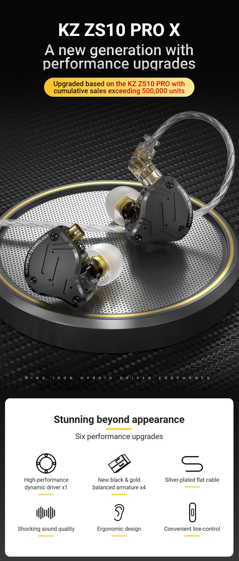 KZ ZS10 PRO X Upgraded 1DD+4BA Hybrid Driver HiFi IEM