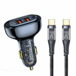 USAMS Ice Series 80W 3-Port Transparent Car Charger with Type-C to Type-C PD 100W Transparent Data Cable Car Accessories