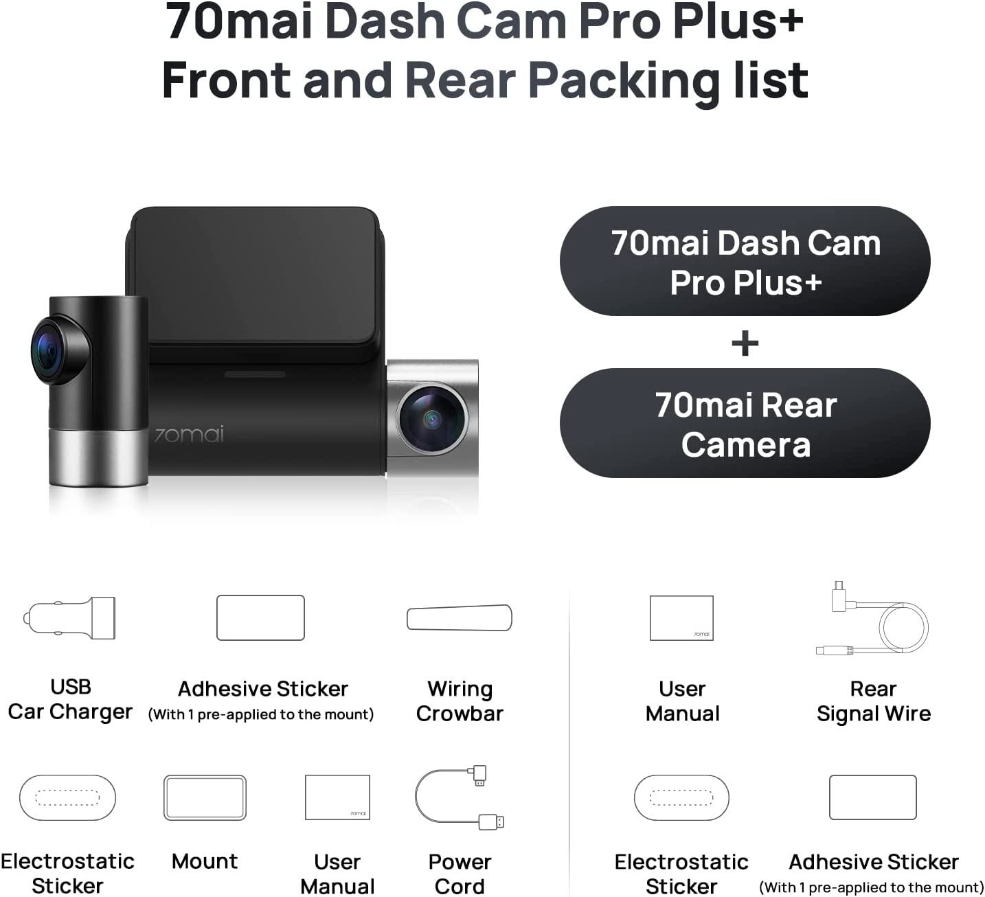 Xiaomi 70mai Pro Plus Plus A500s Dash Cam With RC06 Rear Camera Adas Smart Car Camera