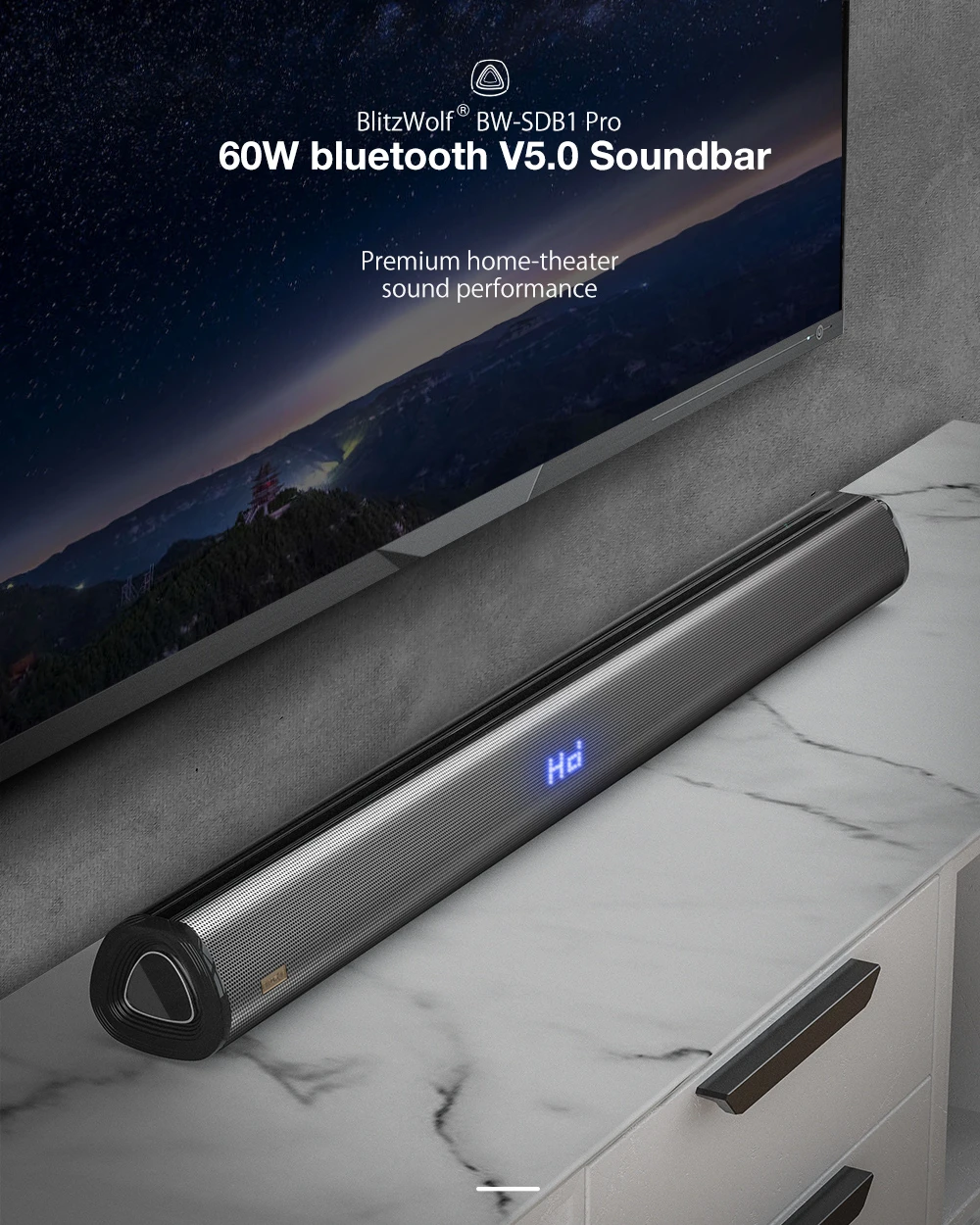 BlitzWolf BW-SDB1 Pro Bluetooth-Compatible TV Speaker Soundbar with 60W Output 2.0 Channel Powerful Bass 4 Speakers