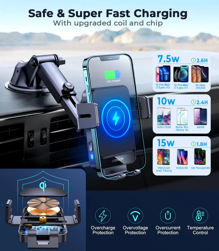 JOYROOM JR-ZS219 Qi 15W Three-axis Electric Wireless Car Charger Holder Mount