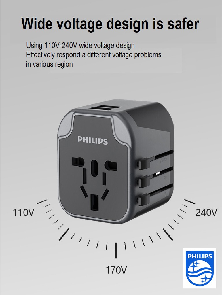 Philips Universal Socket Conversion Plug with USB Port