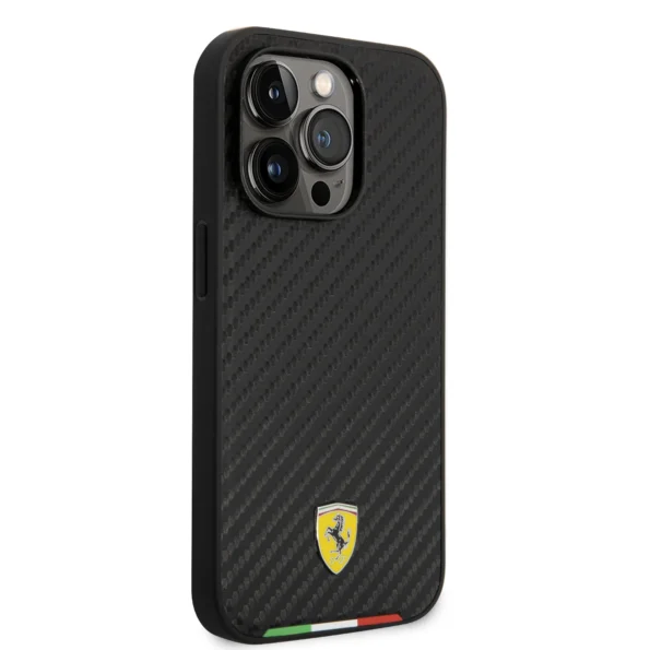 Scuderia Ferrari PU Leather Carbon Fiber Case with Metal Logo for iPhone 14 Pro / 14 Pro Max