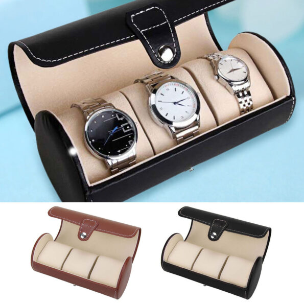 AUTOARK PU-Leather Roll Traveler’s Watch Storage Organizer for 3 Watch and Bracelets