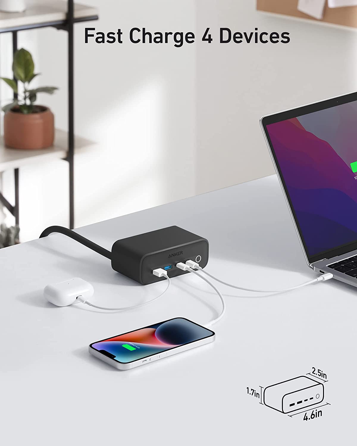Anker 525 Charging Station with 5ft Extension Cord