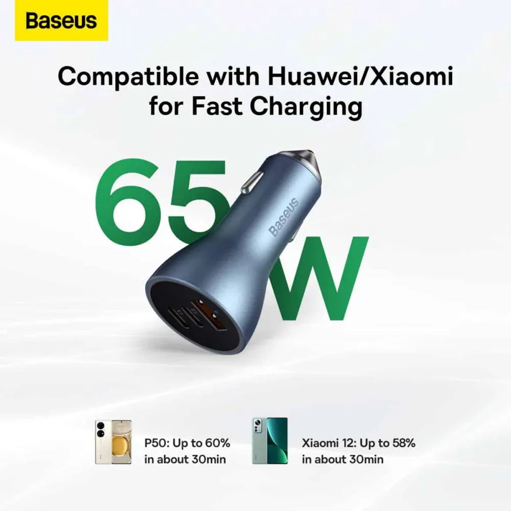 Baseus Golden Contactor Pro Car Charger 65W USB with Dual Type-C