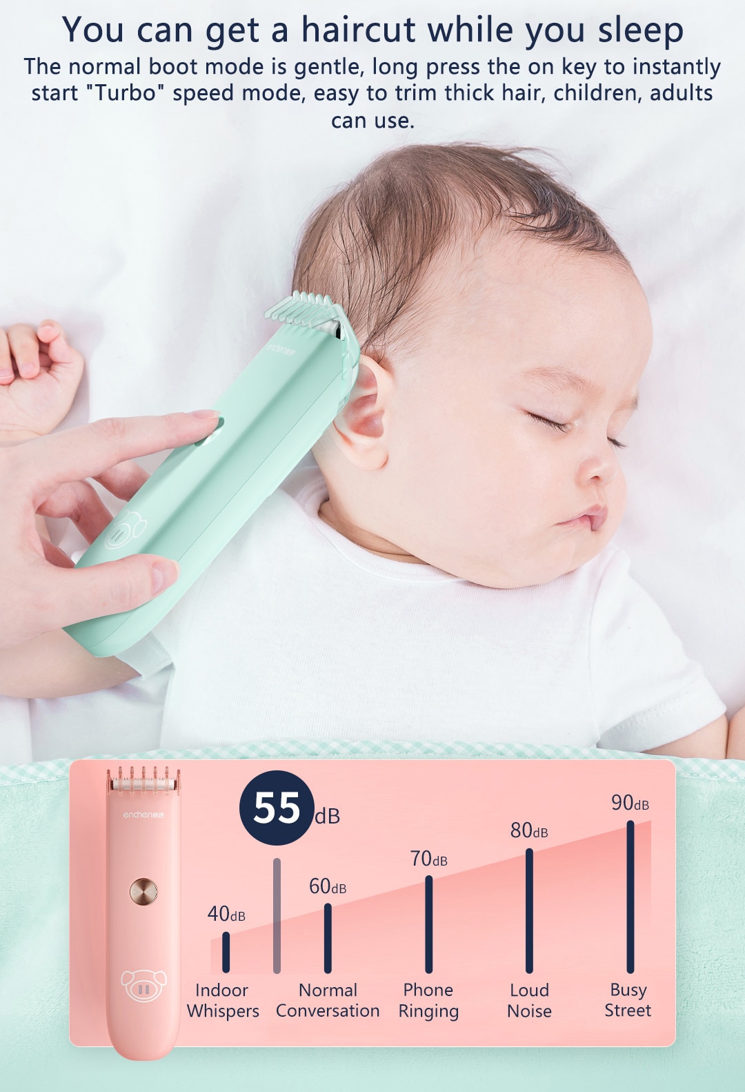 Enchen YOYO Baby Hair Clipper Anti-Clip and Ultra Quite