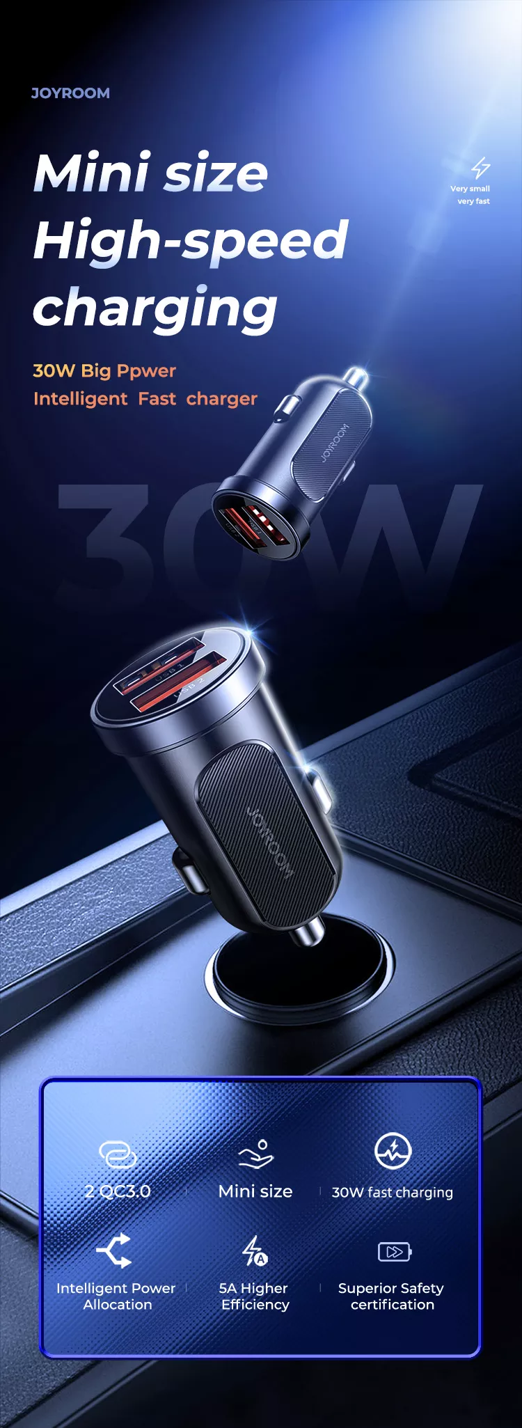 Joyroom C-A09 Mini 30W Dual Port Smart Car Charger