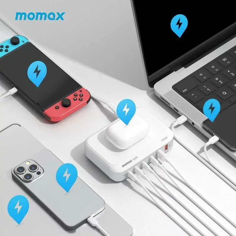 Momax UM28 Q.Plug Box GaN 100W Six Outputs with 15W Wireless Charging