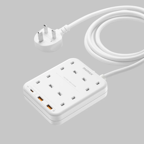 Momax US3UK ONEPLUG 4-Outlet Power Strip with USB Charging Essential