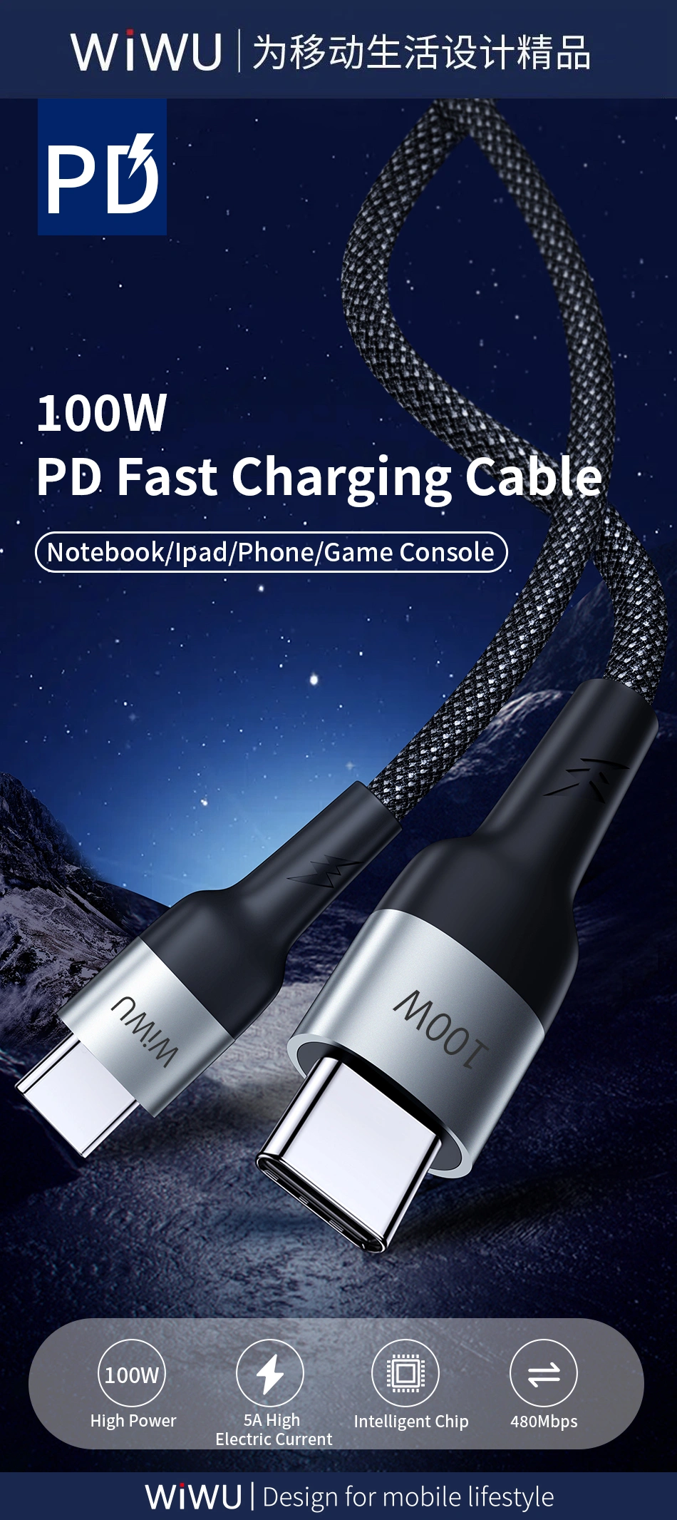 WiWU Cyclone F15 Type-C to Type-C 100W PD Data Cable