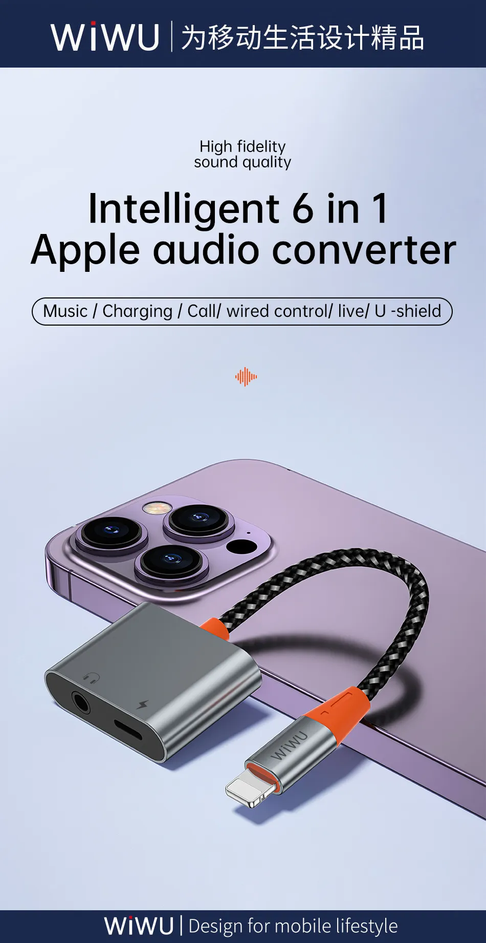 WiWU LT08 Audio Adapter Lightning to Lightning and 3.5mm Audio Converter