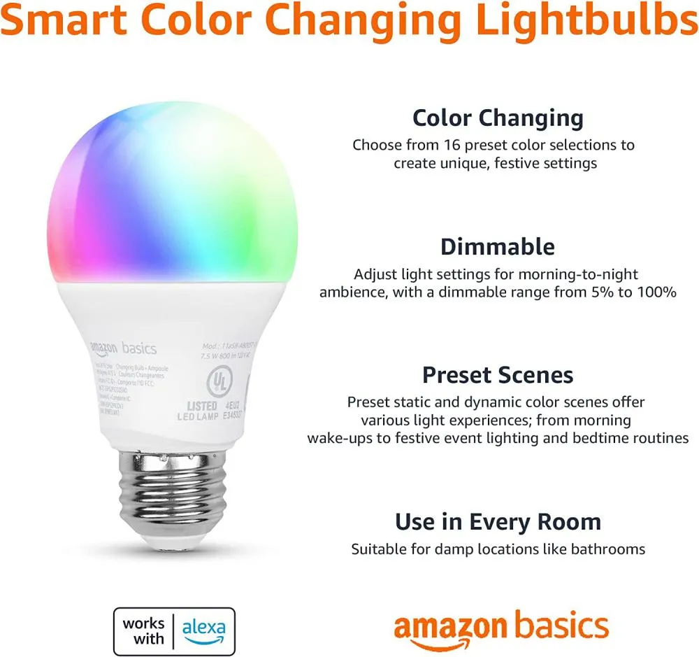 Amazon Basics 60W 800Lm A19 Rgb Smart Led Light Bulb