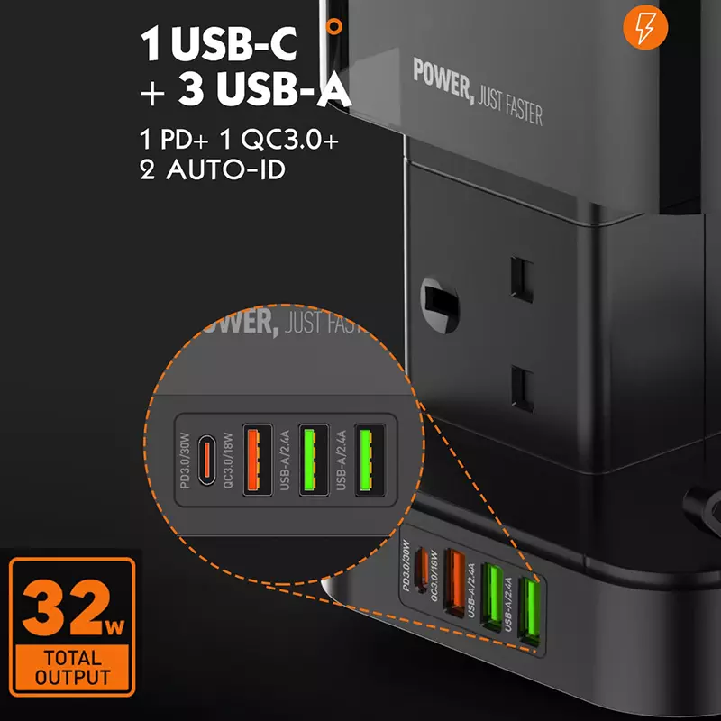 LDNIO SKW6457 6 Outlet 15W USB Tower Extension Power Socket with Wireless Charger