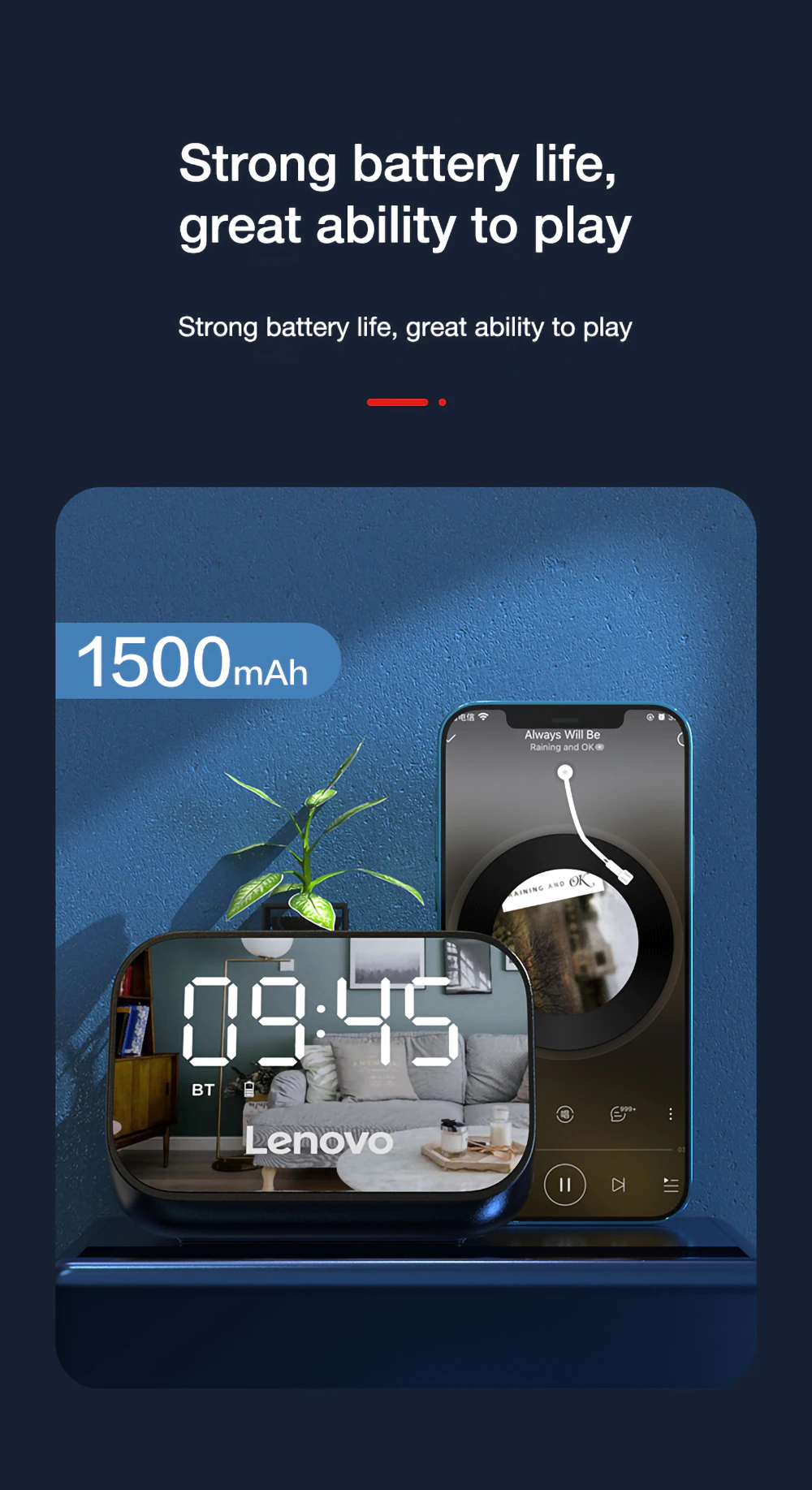 Lenovo TS13 Wireless Spaker with LED Alarm Clock