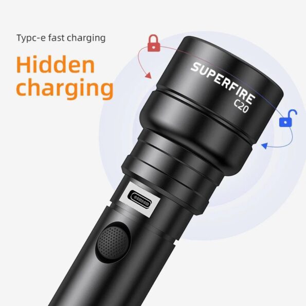 SuperFire C20-T Focus Zoomable Rechargeable Flashlight 1000 Lumen