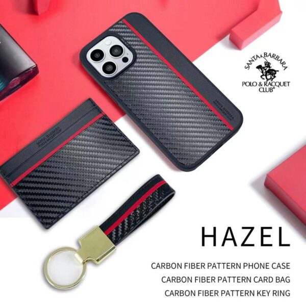 Santa Barbara Carbon Fiber Pattern Leather Set For Iphone 14 Pro / 14 Pro Max Cover &Amp; Protector