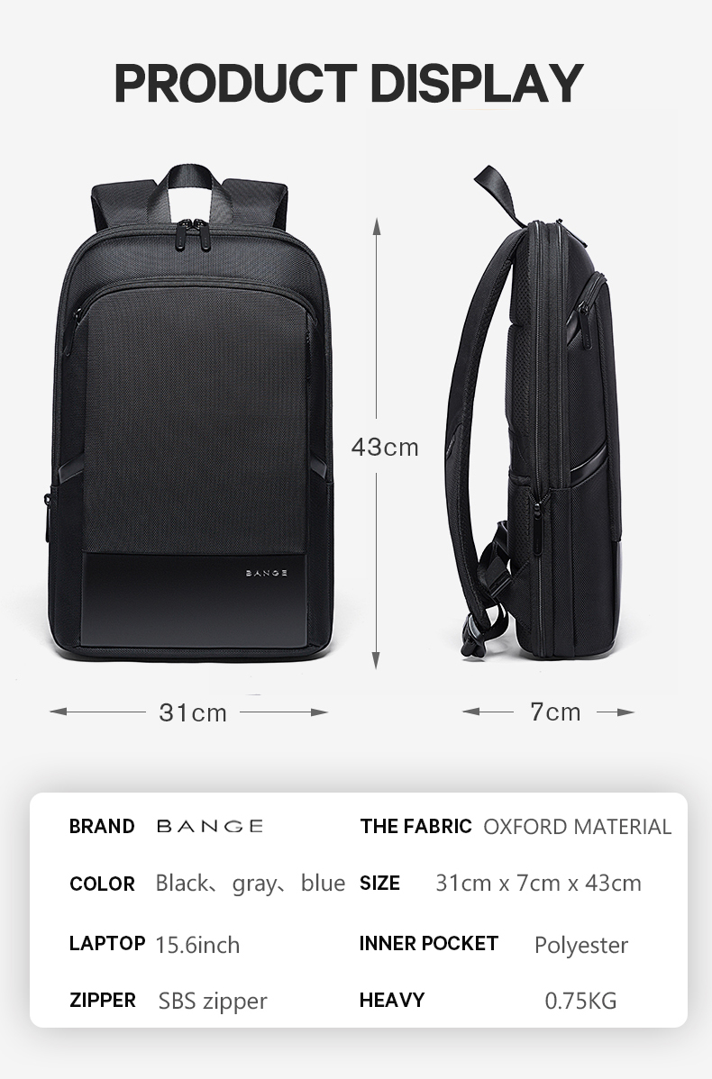 Bange Bg-77115 Anti-Theft Backpack Thin And Expandable
