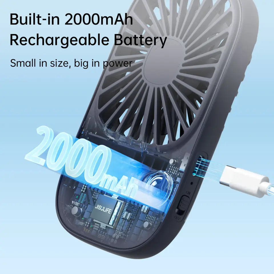 JISULIFE FA49 Super-Thin Handheld Fan 2000mAh Rechargeable Battery