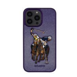 Santa Barbara Jockey Series Genuine Leather Case for iPhone 14 Pro Max – Purple Cover & Protector