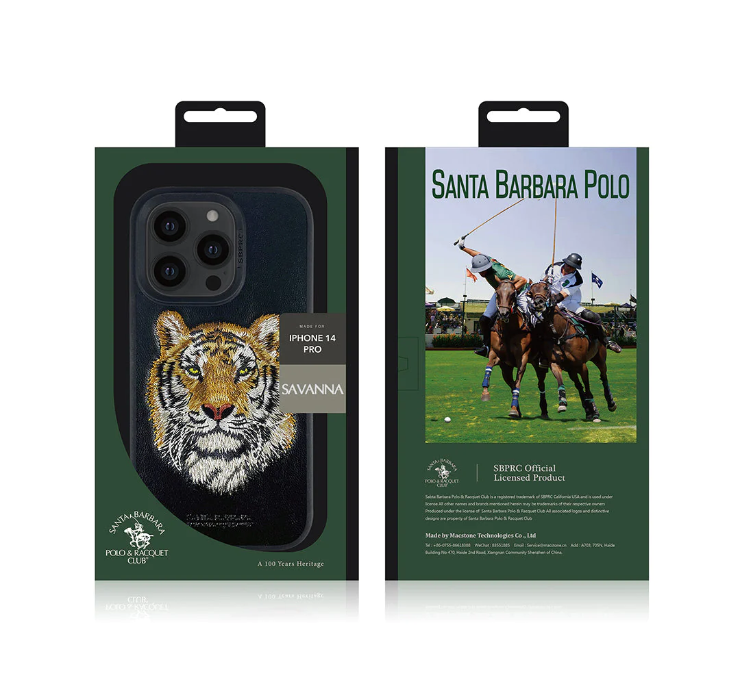 Santa Barbara Savana Series Tiger Embroidery Genuine Leather Case For Iphone 14 Pro / 14 Pro Max