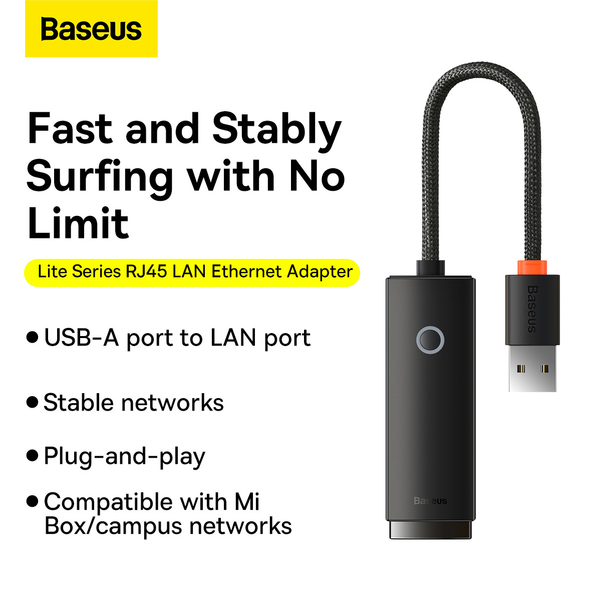 Baseus Airjoy USB-A to RJ45 Lan Port Ethernet 100Mbps Adapter