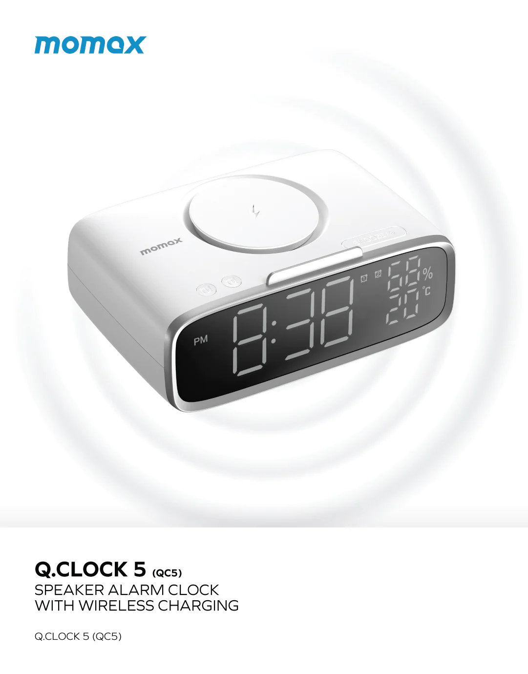 Momax Q.Clock5 Digital Clock with Wireless Charging for iOS / Android QC5