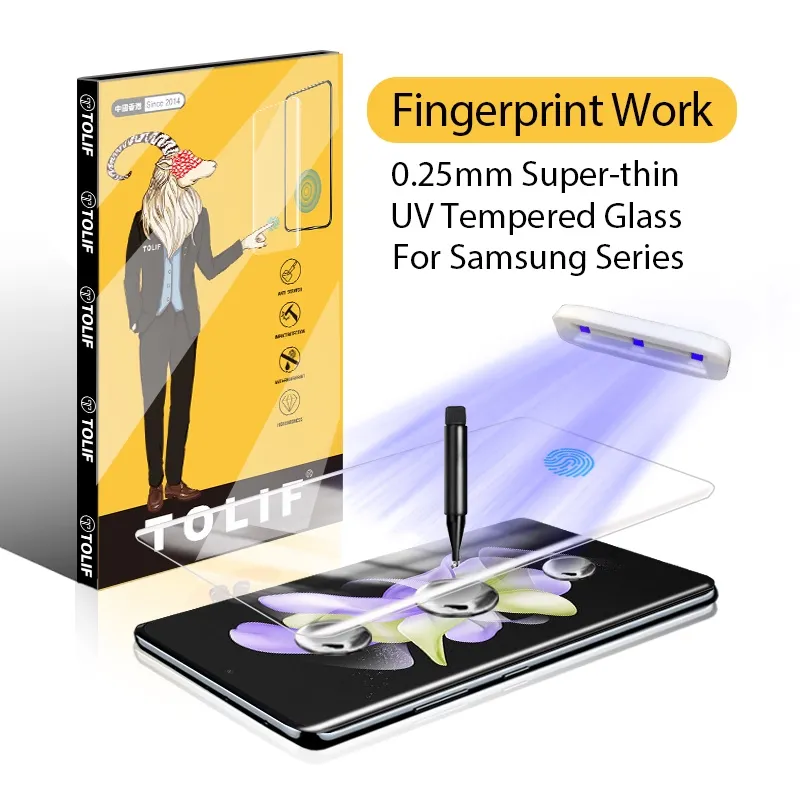 Tolif Fingerprint Work Screen Protector Uv Tempered Glass For Samsung S23 Ultra