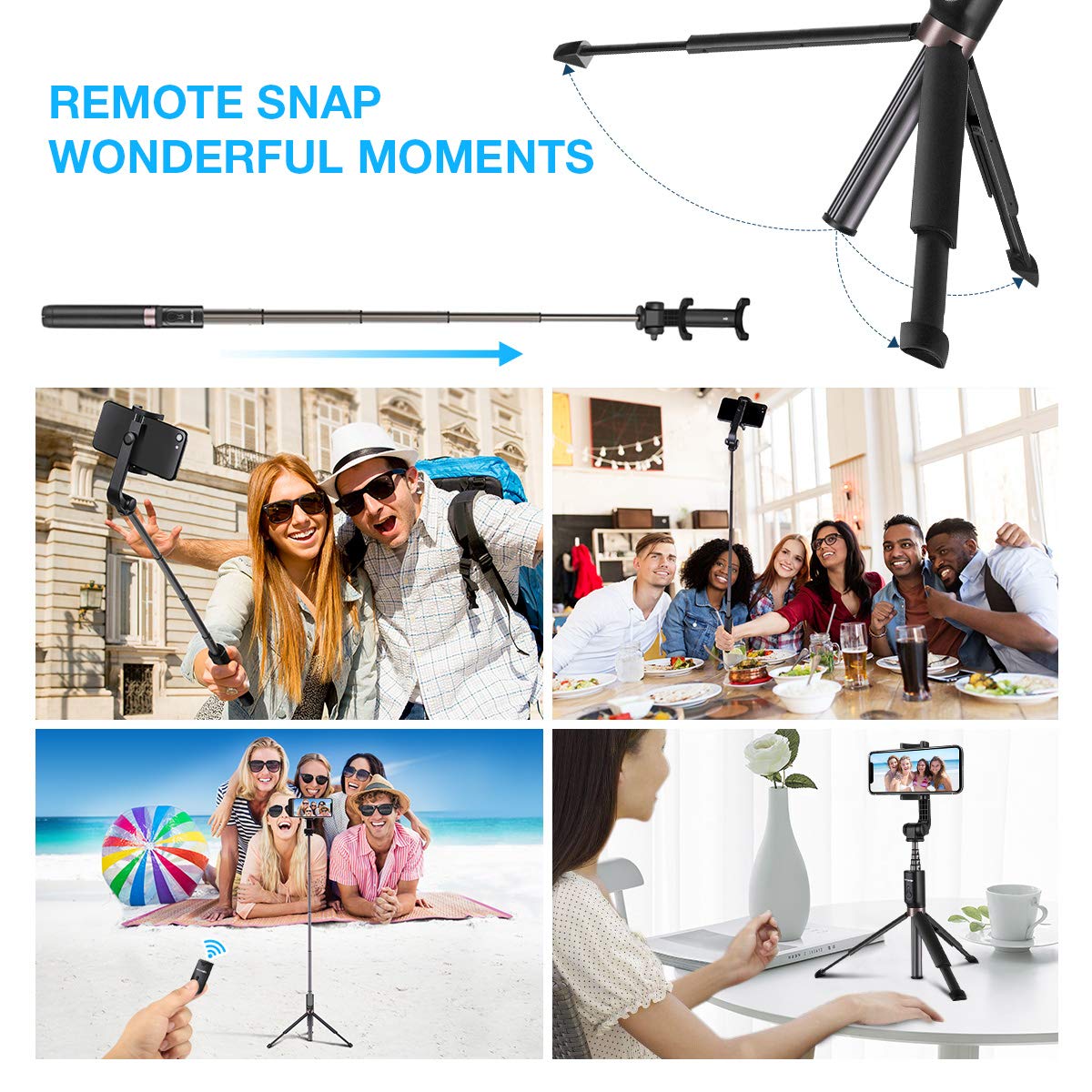 BlitzWolf BW-BS4 Bluetooth Selfie Stick Tripod and Remote Shutter for iPhone Android