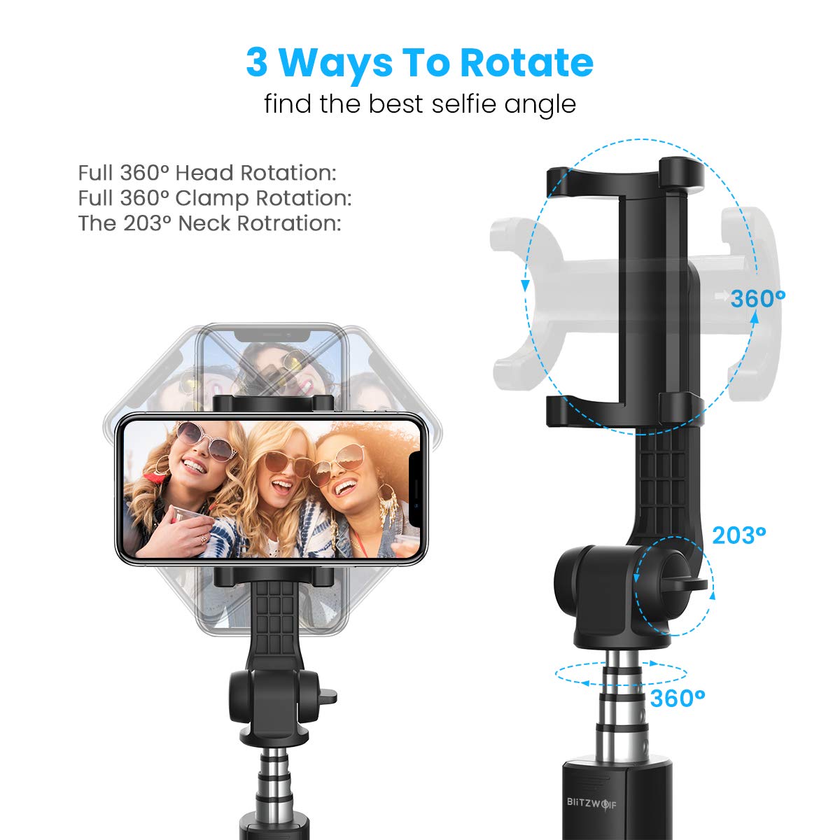 BlitzWolf BW-BS4 Bluetooth Selfie Stick Tripod and Remote Shutter for iPhone Android