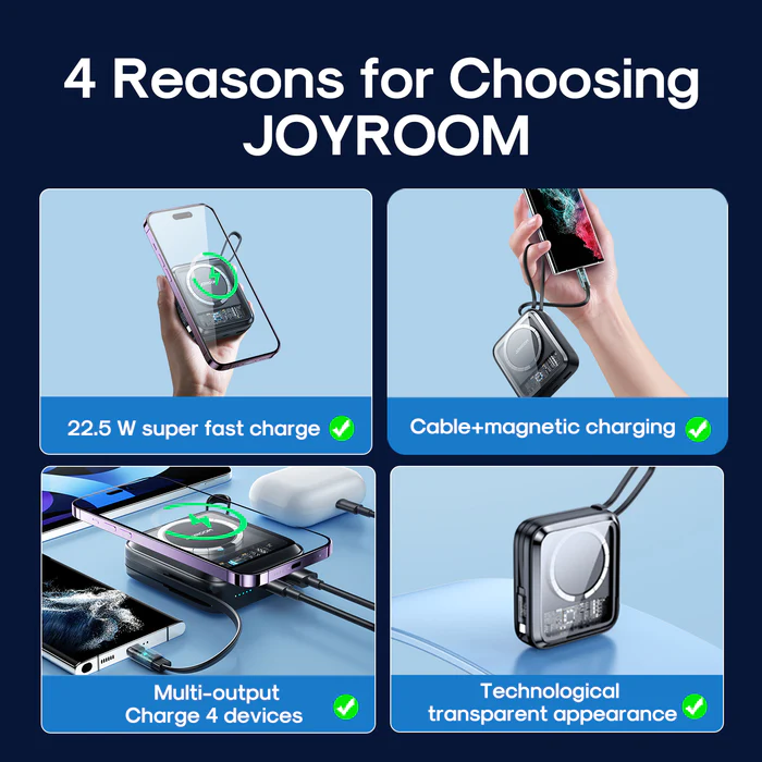 Joyroom JR-L006 IcySeries 22.5W 10000mAh Magnetic Wireless Power Bank with built-in USB-C Cable
