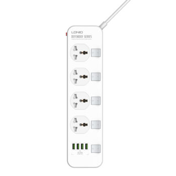 LDNIO SC4408 DEFENDER SERIES 4 Power Socket 4 USB 3.4A 2500W Power Strip