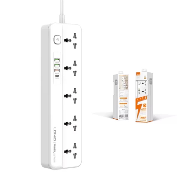 LDNIO SC5415 Power Strips 5 Way Outlet with USB Ports Universal Extension Power Socket Charging Essential