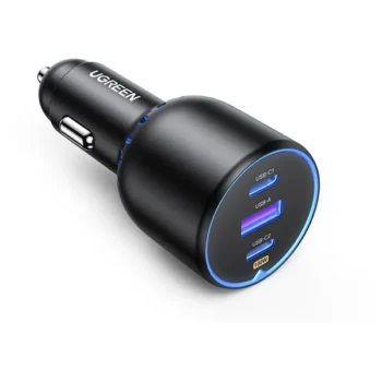 Ugreen Car Charger 130W Super Fast Charging Adapter 2x Type-C 1x USB A