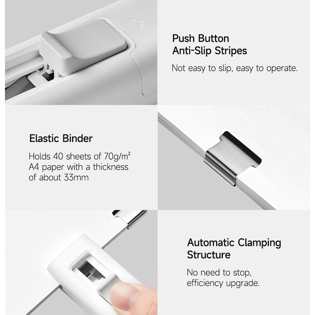 Xiaomi Mijia Push Clip Stapler Reusable Binder with 168 Refills Metal Refills Holeless Binding