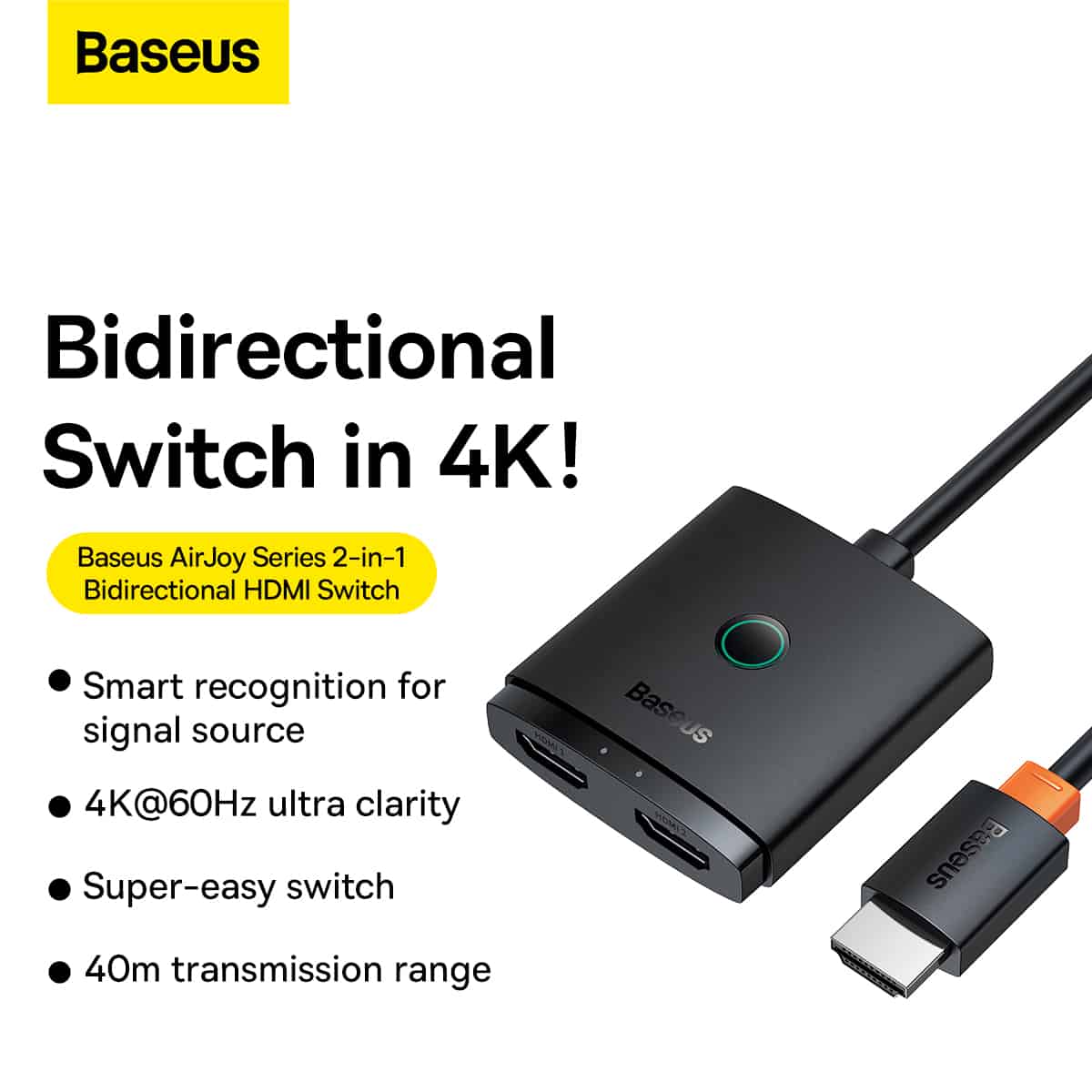 Baseus AirJoy Series2-in-1 Bidirectional HDMI Switch with 1m Cable