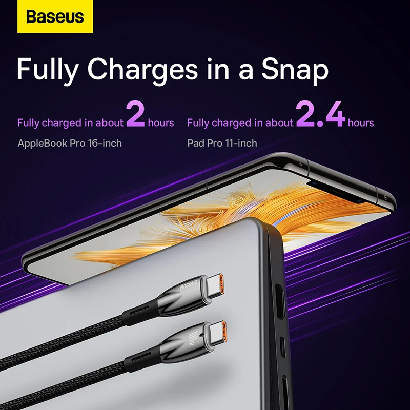 Baseus Glimmer Series 100W Type-C to Type-C Fast Charging Data Cable -1m