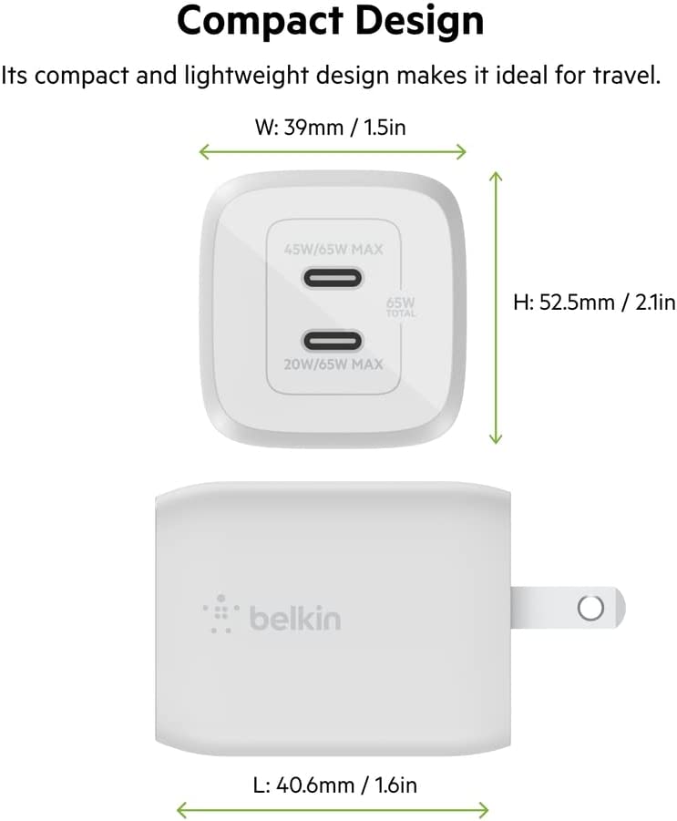 Belkin BOOST↑Charge Pro 65W Dual USB-C Wall Charger