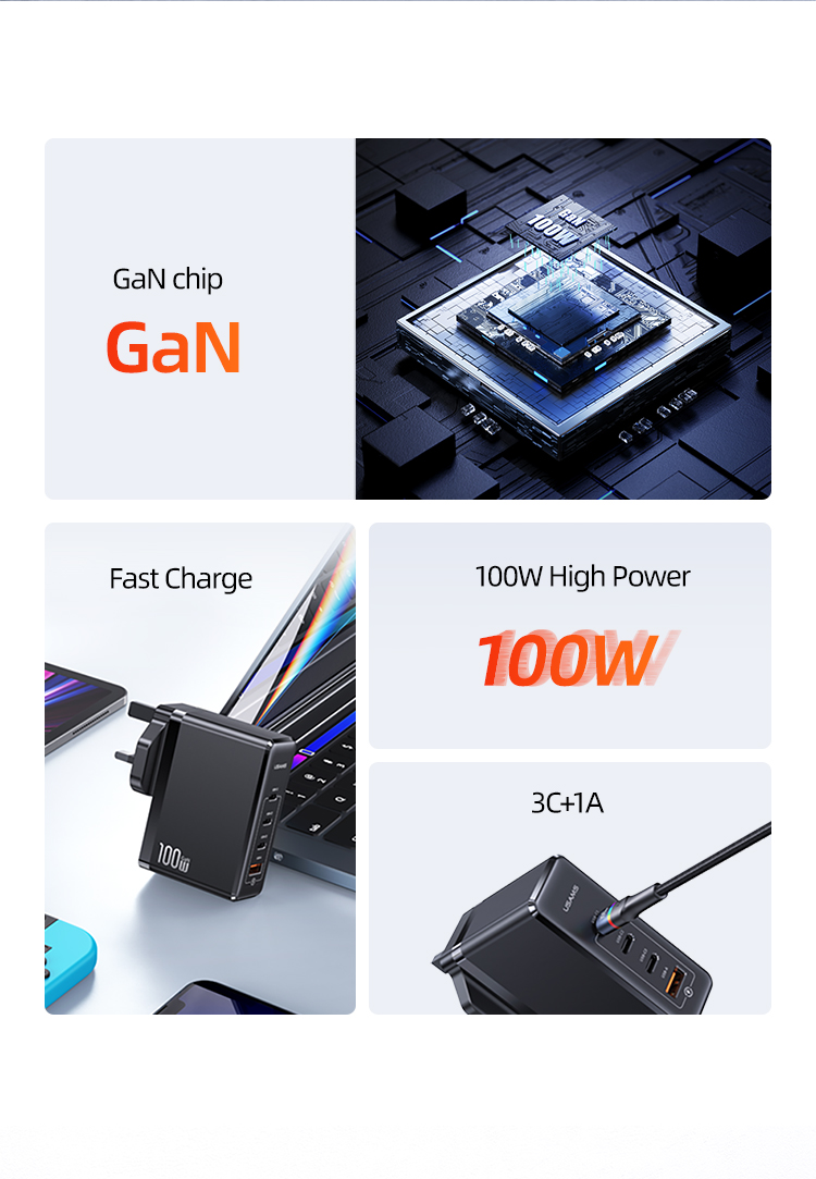 USAMS US-CC166 T51 100W 4 Ports GaN Fast Charger (UK)