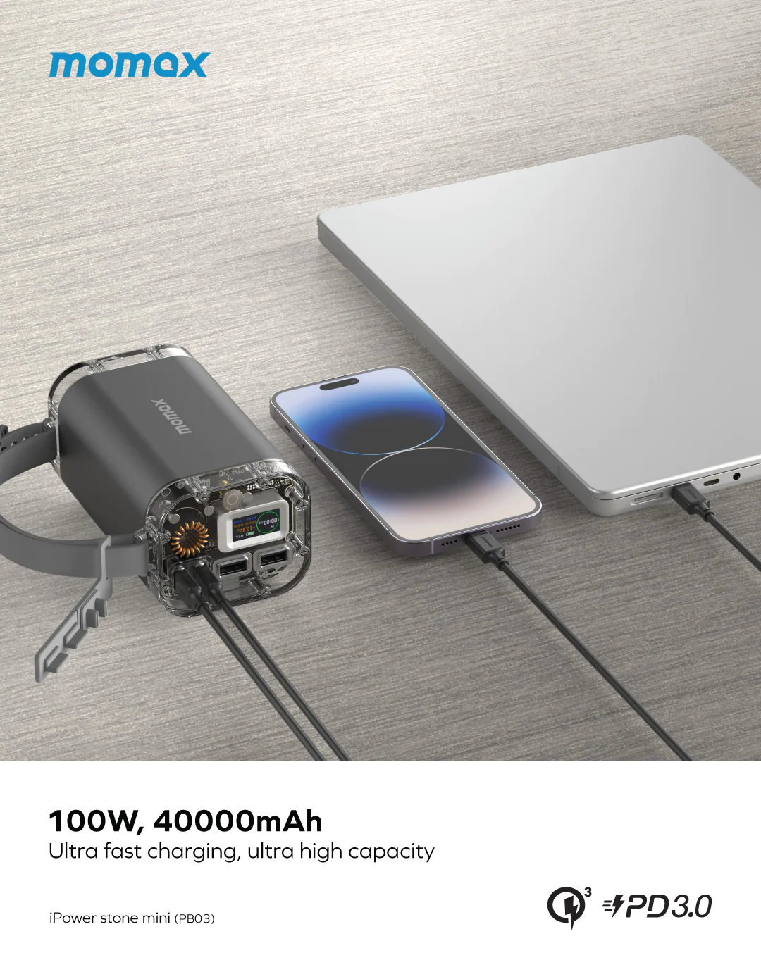 MOMAX 100W iPower Stone Mini 40000mAh Outdoor Power Station (PB03)