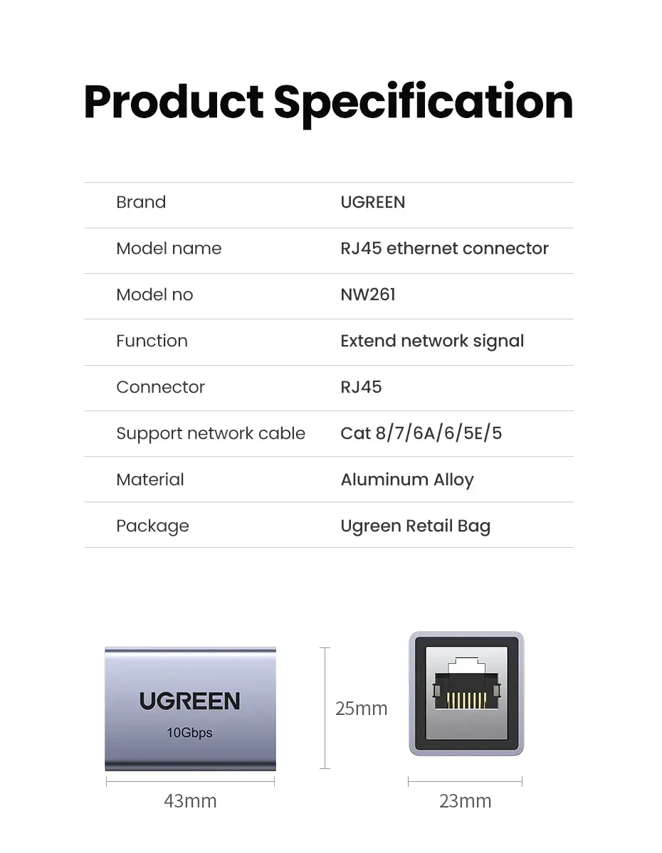 Ugreen Rj45 Cat7 Ethernet Connector (15117)