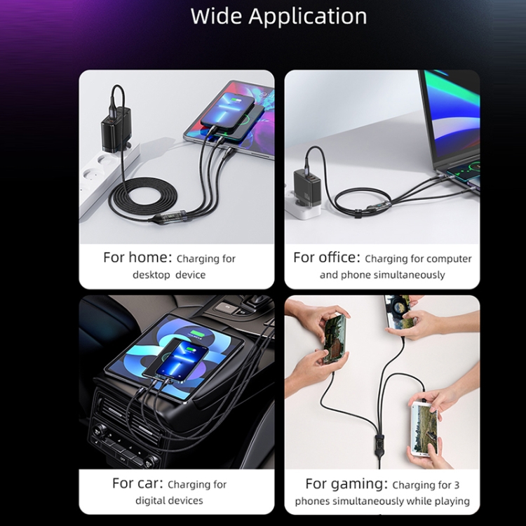 USAMS US-SJ600 3IN1 Transparent Digital Display PD100W Fast Charging Data Cable-1.2m (U83)