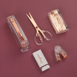 Transparent 5 in 1 Stapler Puncher Nail Lifter Scissor Staples Office Supplies Arrival Calculator | Stapler
