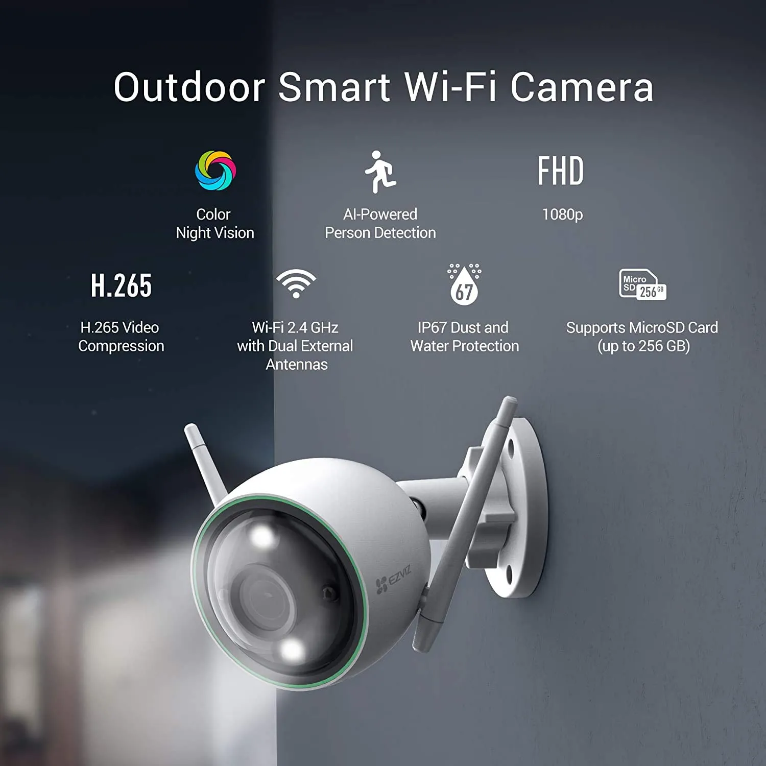 EZVIZ C3N Outdoor Smart Wi-Fi Security Camera 1080p with Colored Night Vision