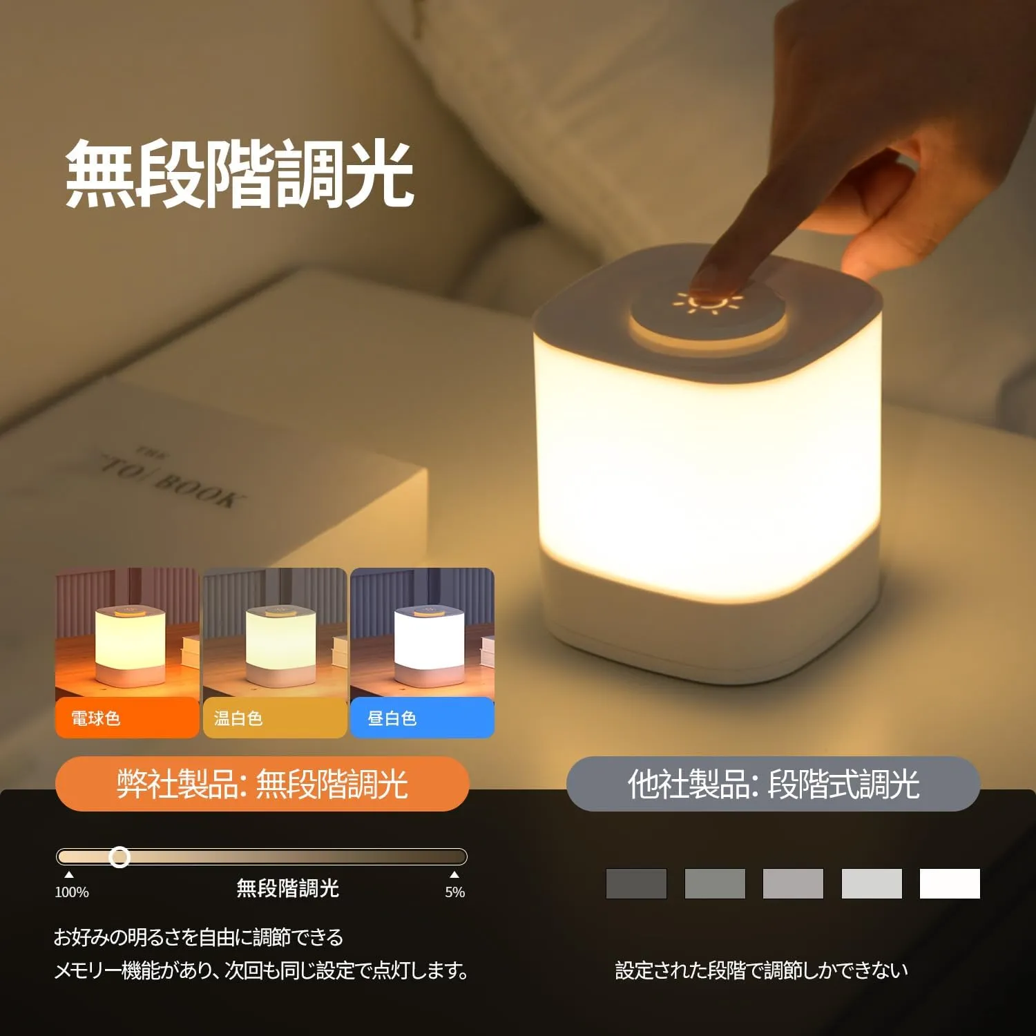 Generic Rechargeable 4000 mAh Bedside Lamp Built-in Touch Sensor