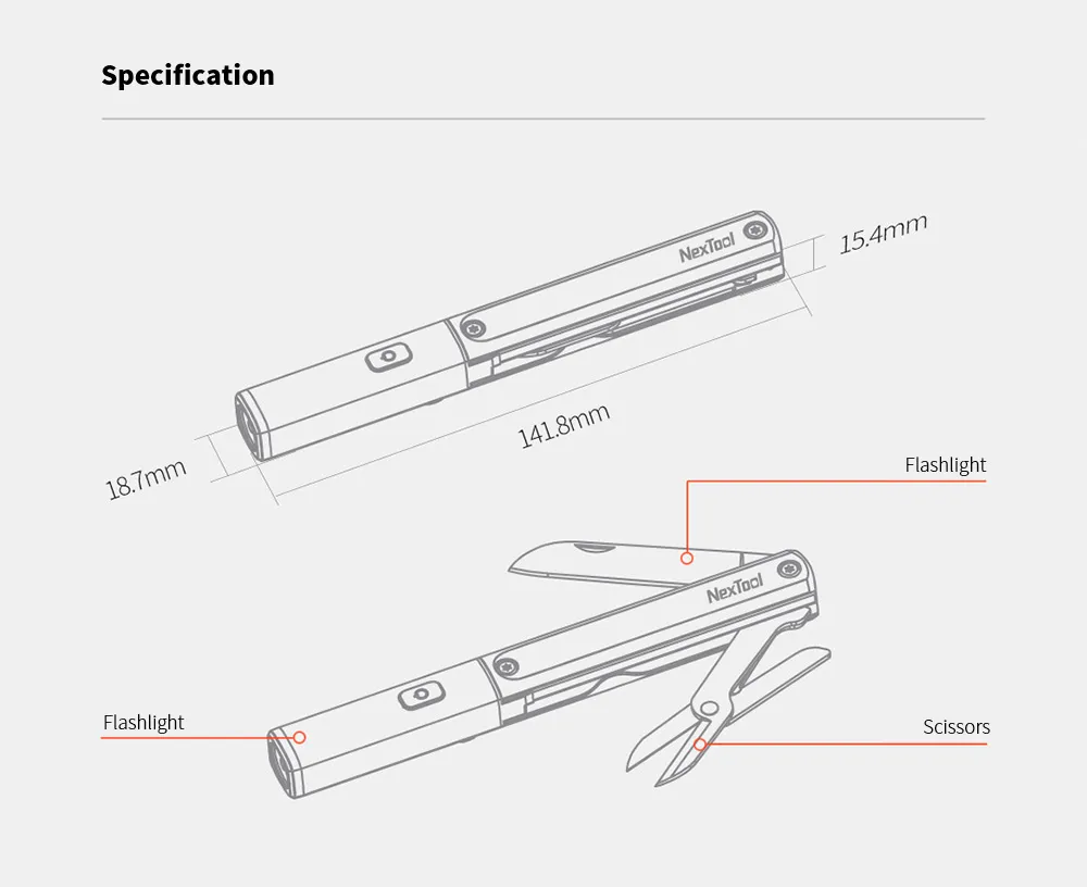 Nextool N1 3 in 1 Multifunctional Tool Flashlight Scissors