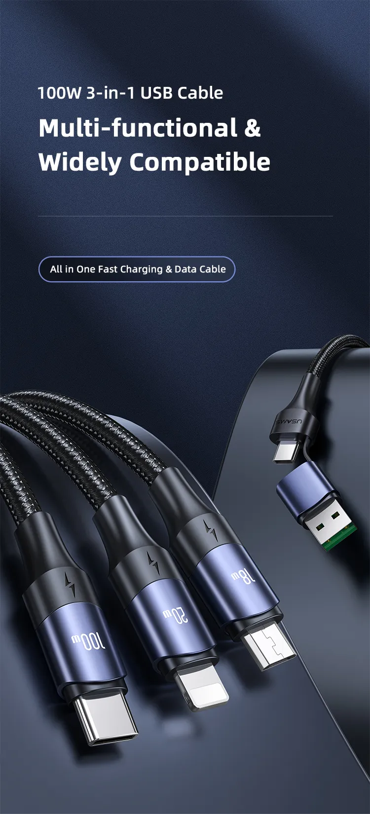 USAMS US-SJ511 U71 100W All in One Aluminum Alloy Fast Charging Data Cable