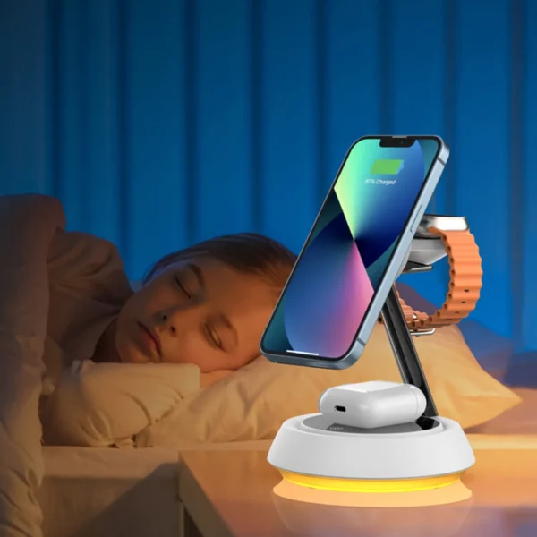 WiWU Wi-W002 15W 3 in 1 Magnetic Desktop Wireless Charger